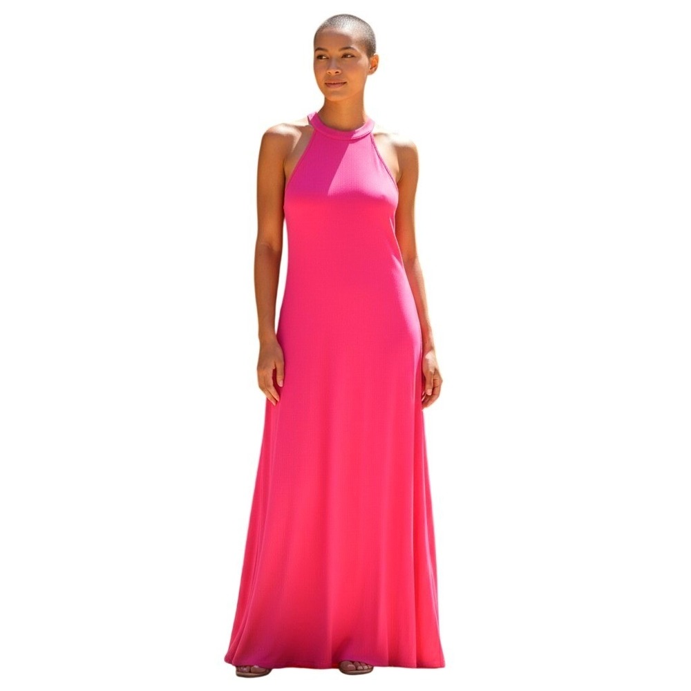 Old Navy Womens Red Halter Neck Maxi Dress Size M Jersey Knit Relaxed Sleeveless